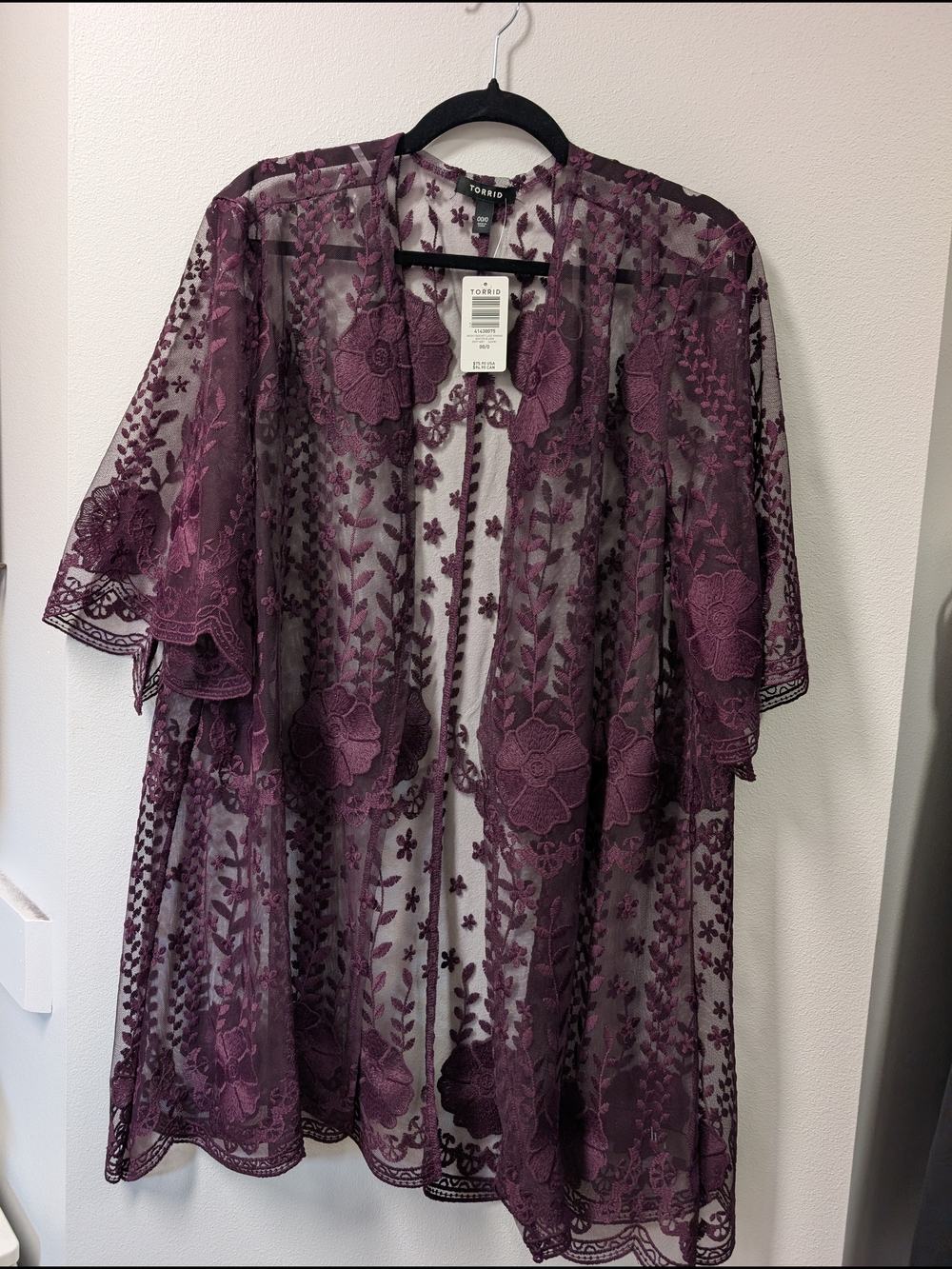 Torrid Embroidered Mesh Kimono in Deep Plum